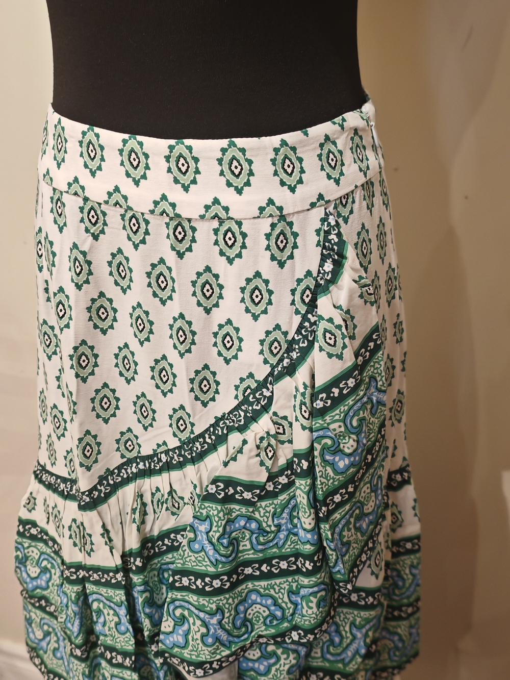 Sandro Green & White Printed Ruffle Wrap Skirt - Picture 14 of 16